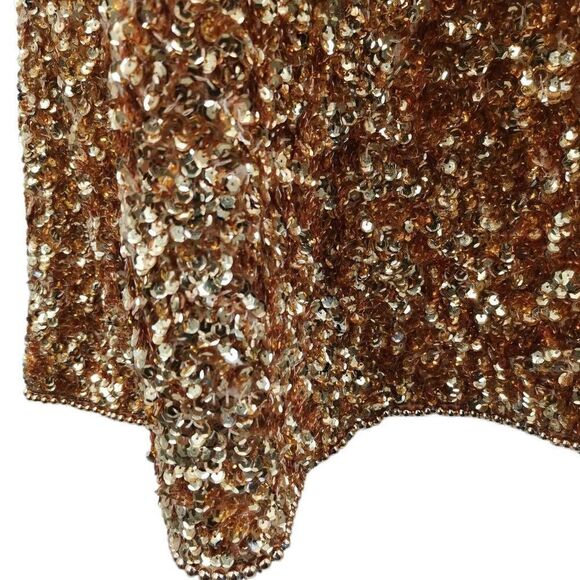 Vintage Gold Silk Dress Hand Embellished with Gold Beads and Sequins | Joseph Le - Picture 4 of 6